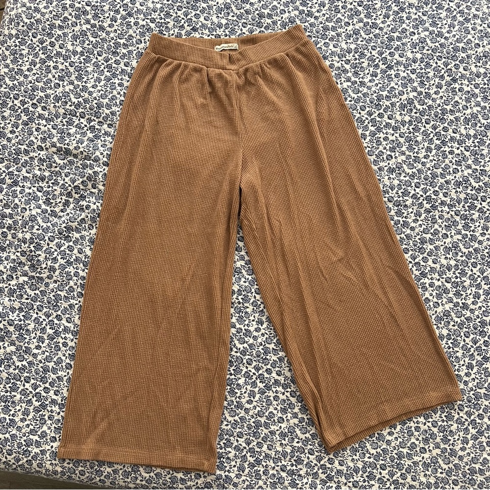 Abercrombie & Fitch Waffle Knit Relaxed Cropped Pant Size Large Caramel